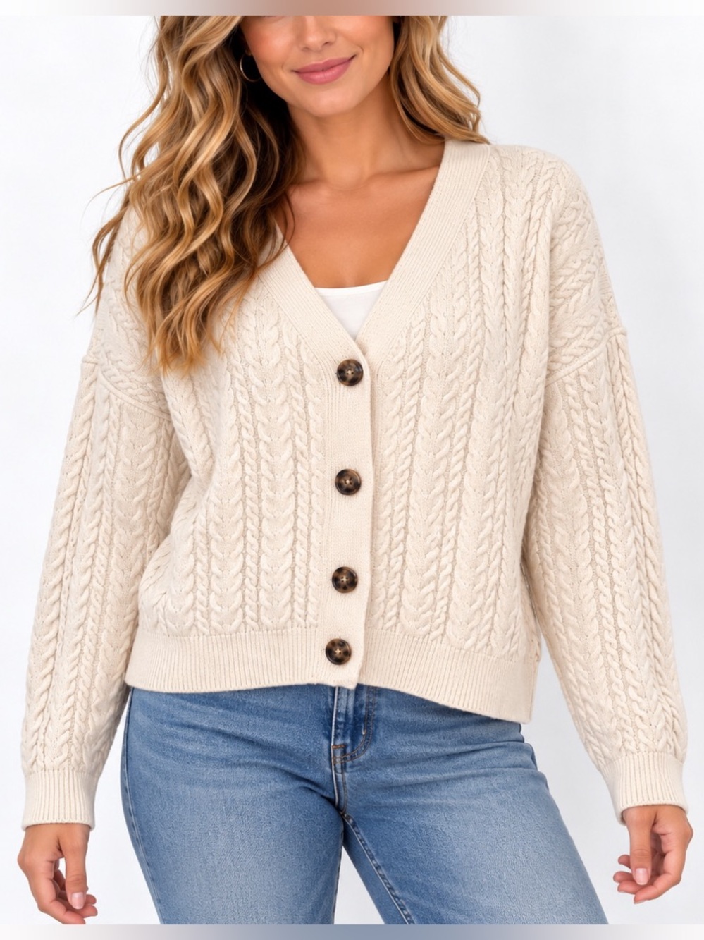 Cyrus Ivory Cable Knit Cardigan Sweater- XL